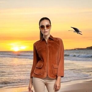 Liz Claiborne Suede Leather Jacket Women’s S Brown Zip Front Collar Jacket VG